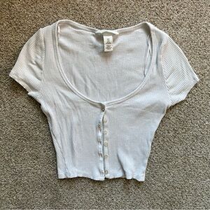 Women's Ribbed Button-Up Top - White
